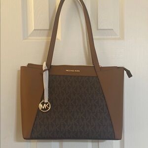 Michael Kors Brown Tote with Structured Design and Gold Hardware